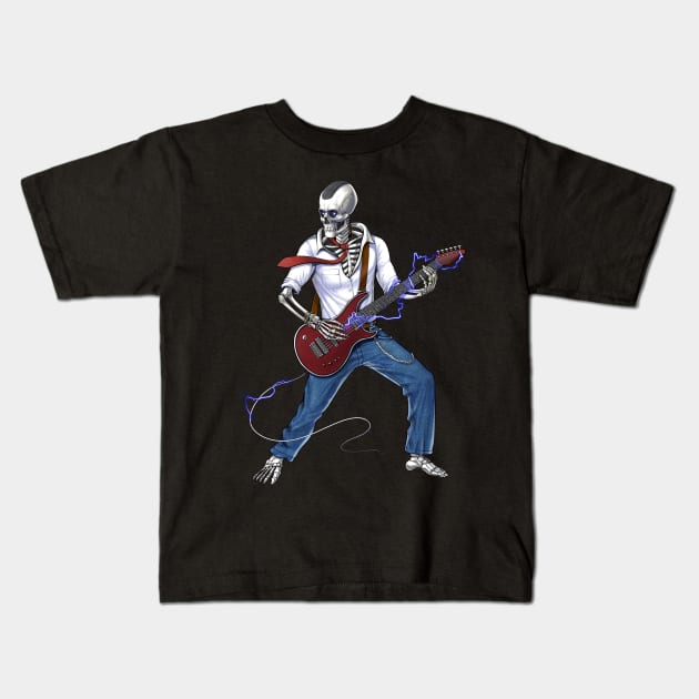 Skeleton Metal Music Guitarist Kids T-Shirt by underheaven